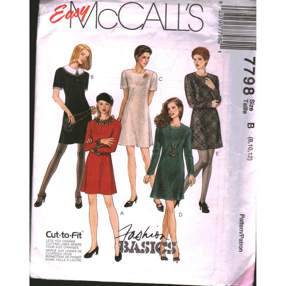 McCall's 7798 Vintage Sewing Pattern Misses A-Line Dress Size 8 Cut-to-Fit